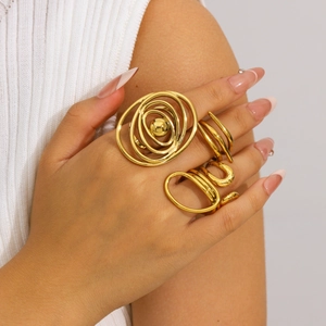 Irregular 18K gold plated stainless steel spiral rings for women in avant-garde style