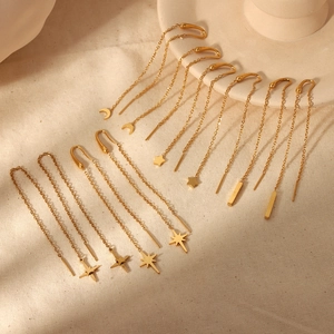 Elegant 18K gold plated stainless steel threader earrings with moon and star charms
