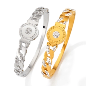 Luxe Greek key bangle set in gold and silver finish with sparkling rhinestone inlay