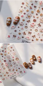 Detailed view of 3D embossed nail stickers featuring dessert puppy patterns on nails
