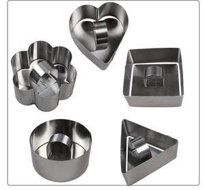 Set of 5 stainless steel baking molds in heart, flower, square, round, and triangle shapes