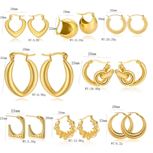 Collection of gold stainless steel hoop earrings in various geometric C-shaped designs