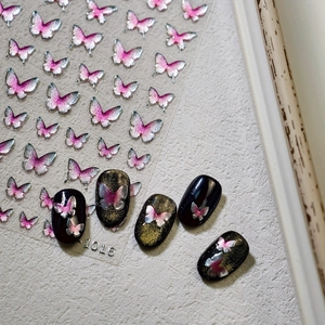 Nail Art Stickers Butterfly 3D Embossed Pink Silver Gradient Glitter Self Adhesive Manicure Decoration For Women Girls