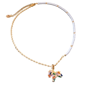 18K gold plated necklace with pearl chain and vintage horse head pendant set