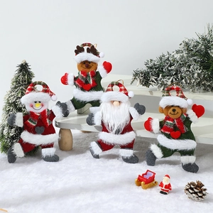 Set of four plush Christmas ornaments featuring Santa, Snowman, Reindeer, and Bear dolls