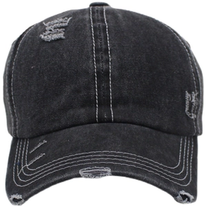 Berretto da baseball vintage in denim nero con bordi sfrangiati e dettagli logori