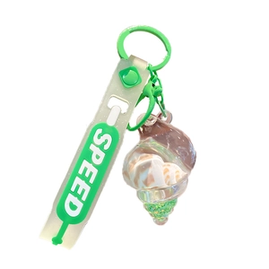 Creative ocean style conch keychain with green liquid sand and speed handle strap