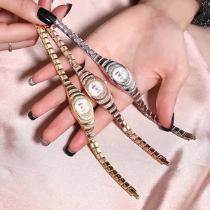 Three elegant quartz watches in gold, rose gold and silver with rhinestone bezel and metal band