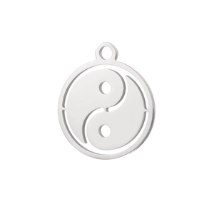 Polished silver stainless steel Tai Chi Yin Yang hollow round pendant with top ring