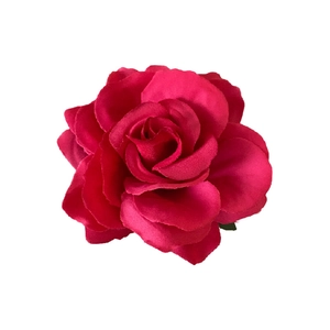 Deep red handmade fabric rose hair clip and brooch with realistic layered silk petals