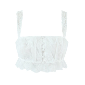 Haut court en dentelle brodée blanche avec ourlet volanté et boutons pour femme