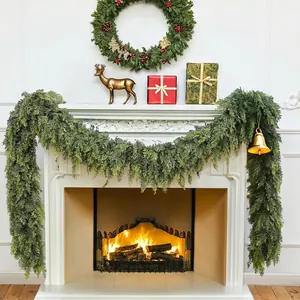 Artificial Christmas Norfolk Pine Garland Realistic Faux Cedar Vine For Fireplace Mantle Staircase Door Holiday Greenery