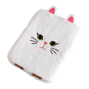 Housse en peluche blanche brodée chat pour iPad et ordinateurs de 11 et 13 pouces