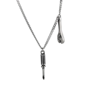 Stainless Steel Necklace With Mini Hammer Wrench Screwdriver Tool Pendants Punk Industrial Style Jewelry For Men
