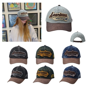 Casquette de Baseball en Coton Lavé Vintage pour Hommes Femmes Style Américain Avec Patch Brodé Bord Incurvé Chapeau de Soleil Réglable