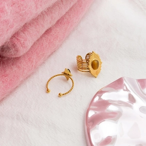 French vintage gold titanium steel ring set with sunburst tiger eye stone and twisted band
