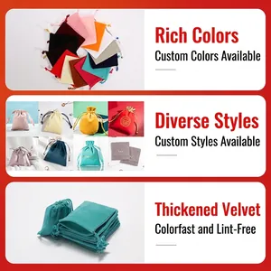Premium thick velvet drawstring jewelry bags in various colors for gift packaging