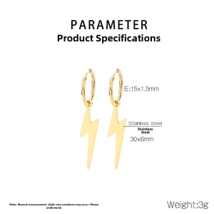Detailed size parameters of gold lightning bolt earrings made of stainless steel