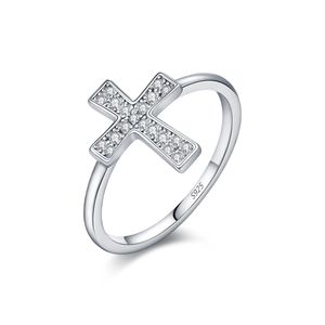 Elegant S925 sterling silver cross ring featuring D color moissanite accents for women