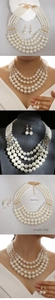 Detail view of multi-layer pearl necklace and earring set with 42cm length and weight specs