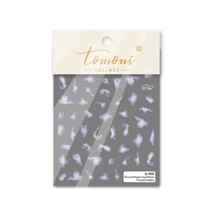 Japanische Nagelaufkleber mit rosa und lila Wolkenwellen, ultradünne und flexible Textur