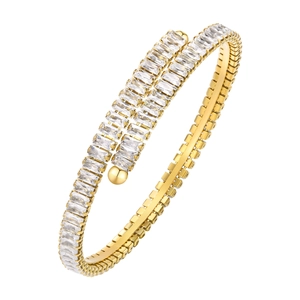 Minimalist 18K gold stainless steel open bangle with rectangular white zircon stones