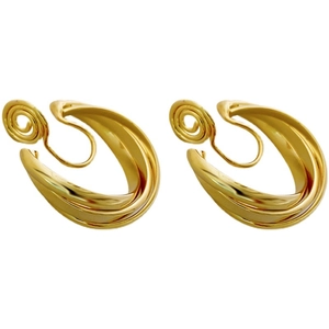 Elegant gold spiral metal clip-on earrings with polished finish for non-pierced ears