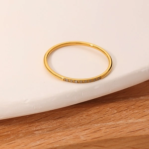 Minimalist 18K gold plated stainless steel ring with micro-pave cubic zirconia accents