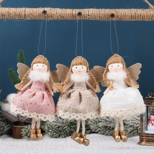 Ornements De Pendentif Ange De Noël Jupe À Carreaux En Maille Pailletée Ailes Dorées Col En Peluche Décoration
