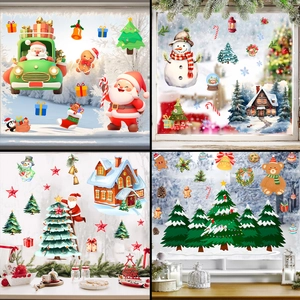 Adesivi Per Finestre Natale PVC Statici Babbo Natale Albero Pupazzo Di Neve Decorazione Vetro Impermeabile Rimovibile