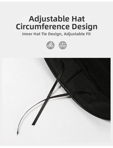 Detail view of the adjustable inner drawstrings for a black leather bucket hat size fit
