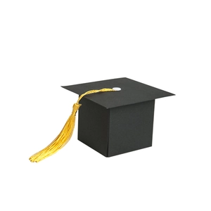 European style black graduation cap gift box with yellow tassel and cardboard structure