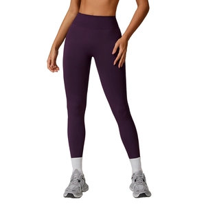 High waist seamless dark purple yoga pants for women with tummy control and lifting effect