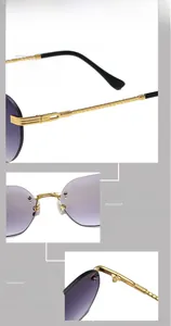 Detail view of purple gradient rimless lens with spiral metal temples and nose pads