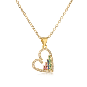 Elegant 18K gold plated heart pendant necklace with colorful zircons and crystals
