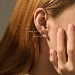 S925 sterling silver pink morganite stud earrings shown in 5mm and 6mm sizes