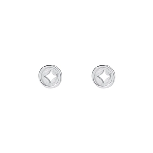 Minimalist S999 sterling silver round coin stud earrings with rhombus cutout design