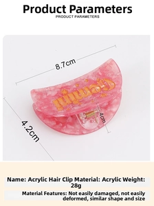 Pink glitter Gemini acrylic claw clip with size 8.7x4.2x4.0cm and 28g weight specs