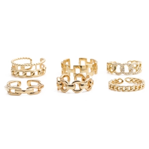 6er-Set goldene verstellbare Ringe mit Panzerketten-Design und Zirkonia-Besatz für Damen