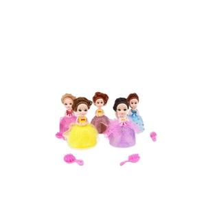 Princess doll cup cake toy set with five glitter tulle dolls and hair comb accessories