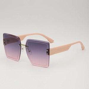 Modern oversized square sunglasses with purple-pink gradient lenses and beige frames