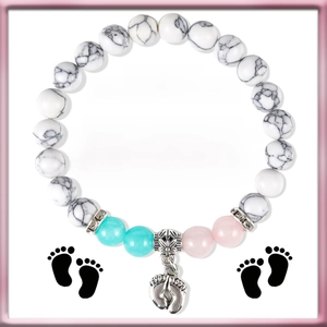 Mama to be Edelstein Armband weiße Zebra Jaspis Türkis und Rosenquarz Schmuck Geschenk