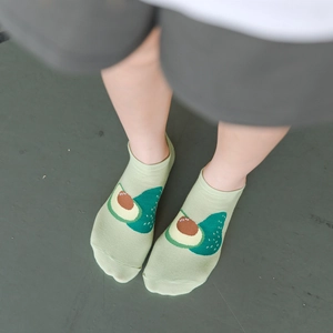 Women's cute light green ankle socks with avocado pattern and ribbed cuff for summer