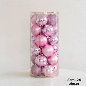 Pink Christmas ornaments set with 24 pieces of 8cm shiny, matte and glitter balls