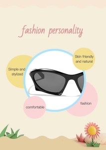 Detail showing the skin-friendly material and streamlined black frame of kids sunglasses