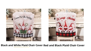 Detail of Christmas chair covers with gnome motifs and plaid patterns in burlap texture