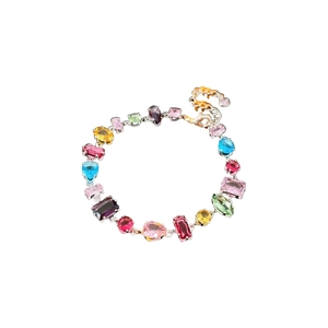 Colorful zircon waterdrop pendant bracelet with silver finish and multi-shaped gemstones