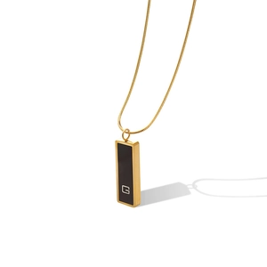 Minimalist gold titanium steel necklace with black acrylic rectangular G-pendant