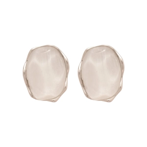 French style silver matte resin geometric oval earrings for a vintage court look