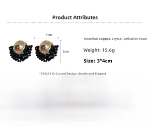 Detailed macro view of retro floral beaded earrings with crystals and white imitation pearls